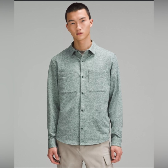 Lululemon Shirt Mens Large Green Rulu Button Up Shirt Snap Soft - Picture 1 of 5
